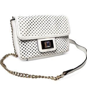 Juicy Couture Women’s Perforated White Leather Chain Strap Mini Crossbody Purse